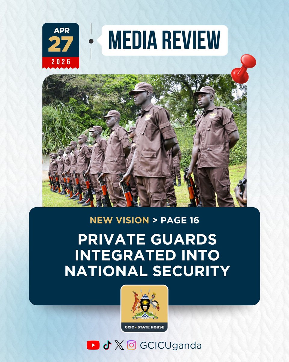 GCICMediaReview's tweet photo. The Inspector General of Police (IGP), Abas Byakagaba, has formally recognised private security organisations as an “essential and indispensable" pillar of national security architecture. He said the sector's 100,000-plus guards constitute a critical first-response layer in the country's defence against emerging security threats, including terrorism, armed robbery and cybercrime.
#GCICMediaReview