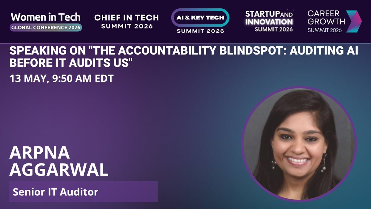 WomenTechNet's tweet image. ⭐🎤 WTGC 2026 Speaker

👏 Arpna Aggarwal

💡 The Accountability Blindspot

AI is scaling faster than governance.

✔️ Audit-first AI approach
✔️ Trust through evidence
✔️ Cyber risks: poisoning &amp;amp; attacks

🎟️ shop.womentech.net/collections/fr…

#WTGC2026 #ResponsibleAI