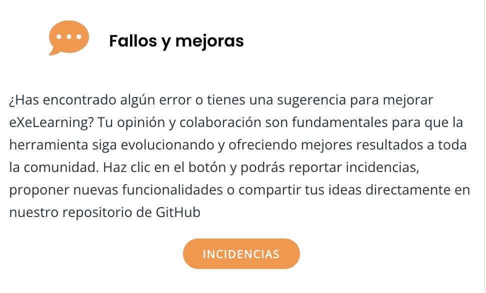 exelearning_sp's tweet photo. ¿Has encontrado un fallo en eXeLearning o tienes una idea para mejorarlo? Tu feedback es clave para que la herramienta siga creciendo y ofreciendo mejores resultados. Reporta incidencias, propon nuevas funcionalidades o compartetus ideas en GitHub: 🔗 https://t.co/NWopa5fO0H https://t.co/tgTqEUe3wR