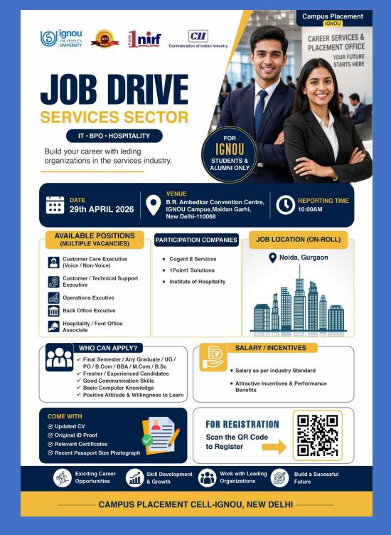 chandigarh_rc's tweet image. IGNOU Learners/ Alumni Campus Placement Drive – 29 April 2026
@officcialIgnou
#ignou
#ignourcchd