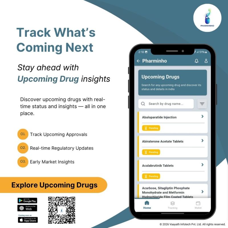 vaayathconsult's tweet image. 🔍 Stay ahead with Pharminho’s Upcoming Drugs module—track drugs under review, monitor real-time status, and anticipate approvals before they hit the market.

🎯 Smarter planning starts here.
🚀 Explore: pharminho.com
#pharminho #drug #pharma #regulatory #drugdatabase