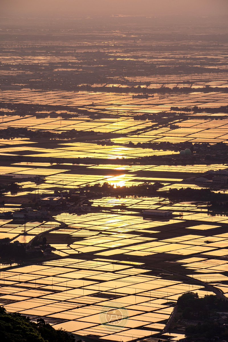 越後平野の一面が水鏡になる期間限定の絶景。