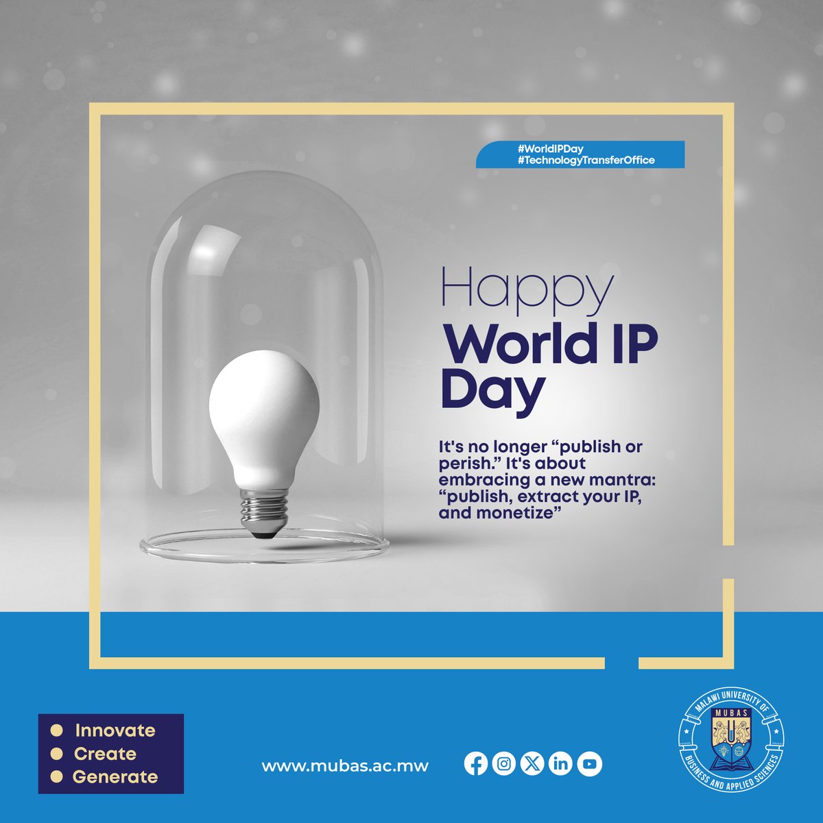 mubasmw's tweet image. Join the MUBAS Technology Transfer Office (TTO) in commemorating World Intellectual Property Day 2026 under the theme “IP and Sports: Ready, Set, Innovate.”

Get in touch: tto@mubas.ac.mw

#IntellectualProperty #TechTransferOffice
#HUWA #JoinMUBAS
#TheHomeOfInnovation