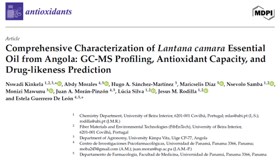 UBI_pt's tweet image. Kinkela, N. (...) Samba, N. (…) Silva, L., Rodilla, J.M., Guerrero De León, E., "Comprehensive Characterization of Lantana camara #EssentialOil from Angola: GC-MS Profiling, #Antioxidant Capacity, and Drug-likeness Prediction", Antioxidants
DOI: 10.3390/antiox15030291
FibEnTech