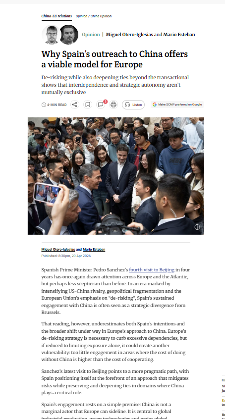 fbermingham's tweet photo. Two pieces in SCMP's opinion pages showing divisions over Spain's China policy

1. Why Spain’s ‘fruit bowl’ diplomacy with China comes up rather empty
2. Why Spain’s outreach to China offers a viable model for Europe https://t.co/qCSRY0bQSS