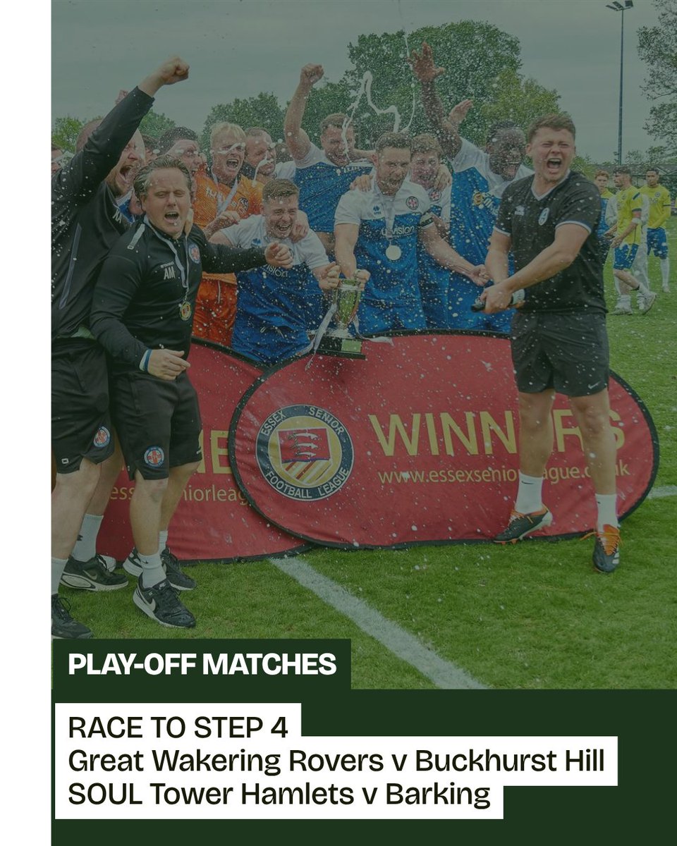 EssexSenior's tweet image. TOMORROW NIGHT
THE PLAY OFF SEMI FINALS

@GWRovers v @buckhursthillfc 
@SoulTHFC v @barkingfc 

#ESL