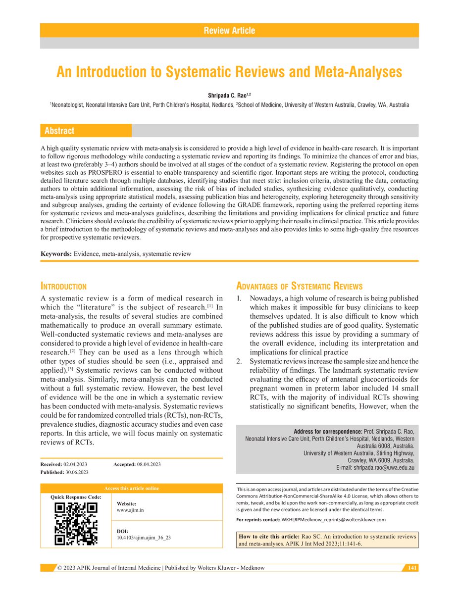 An Introduction to Systematic Reviews and Meta‑Analyses

Click the link below to download the PDF for free.

Follow Silvi on LinkedIn for free resources on systematic reviews and meta-analysis.

linkedin.com/feed/update/ur…