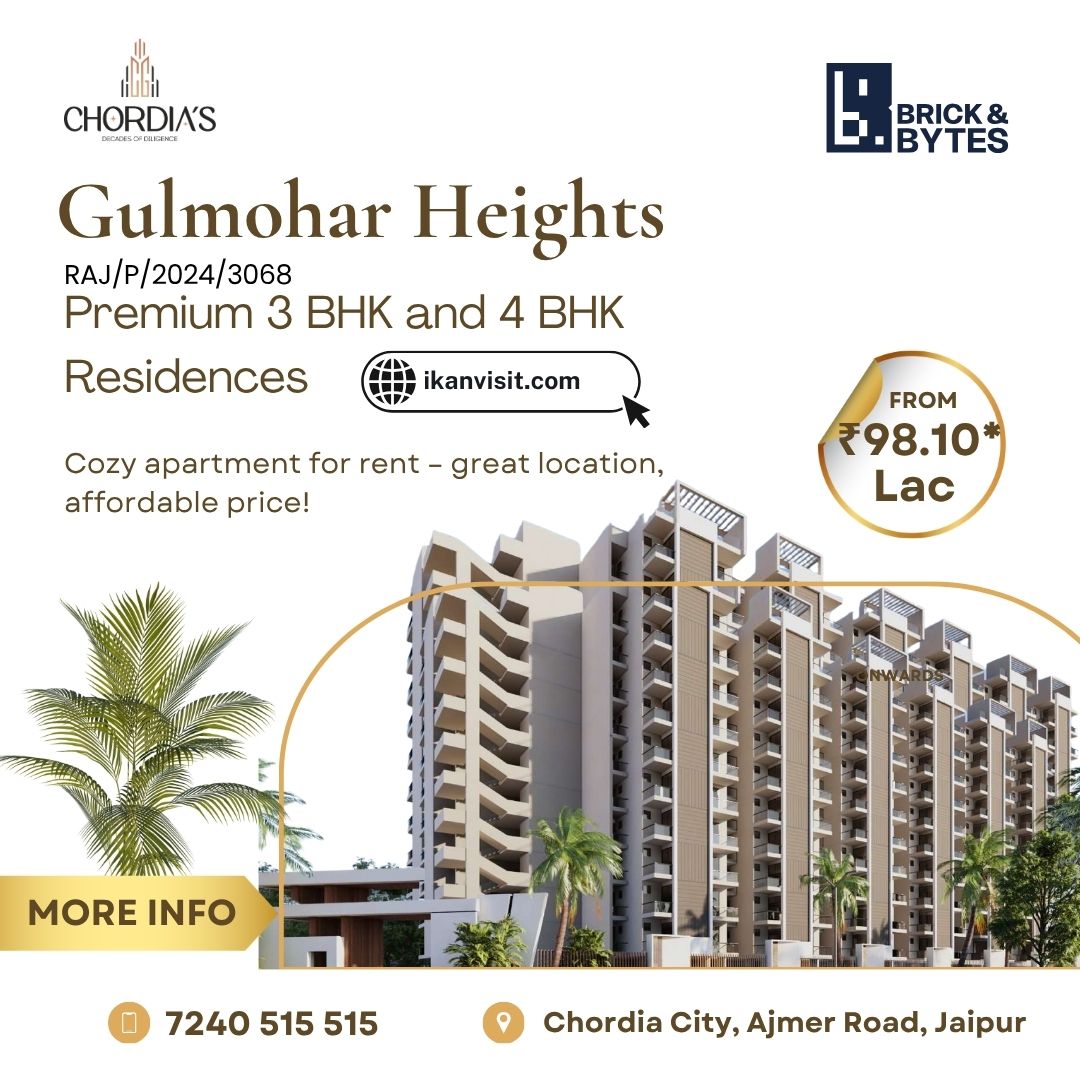 ikanvisit's tweet image. Gulmohar Heights by Chordia Group is officially Jaipur’s most talked-about address. 

✅ 3 &amp;amp; 4 BHK Premium Apartments
✅ 70% Green Spaces
✅ Vaishali Nagar Ext. Location

📞 7240 515 515
🔗 Book a visit: ikanvisit.com

 #JaipurProperty #3BHK #4BHK #NewLaunch