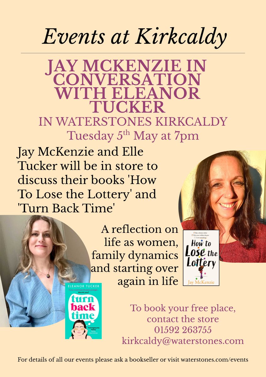 waterstonesKDY's tweet photo. Not one, but TWO fab female writers - Jay McKenzie and Eleanor Tucker - will be in next week to talk about their books 'How to Lose the Lottery' and 'Turn Back Time'
Tuesday 5th May at 7pm - all welcome! https://t.co/f02M5mvCmb