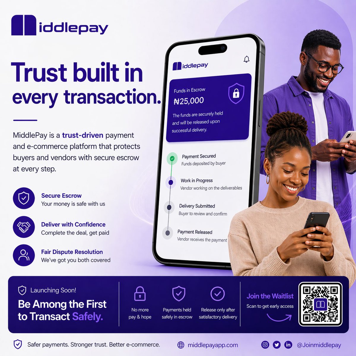 joinmiddlepay's tweet photo. Doing business should not feel like a gamble.

This means buyers can pay with confidence, and vendors can deliver without worrying about chasing payments.

No more uncertainty.

MiddlePay is launching soon Join the waitlist today click the link in bio

#MiddlePay
#securepayment https://t.co/KBXLwKJ2gE