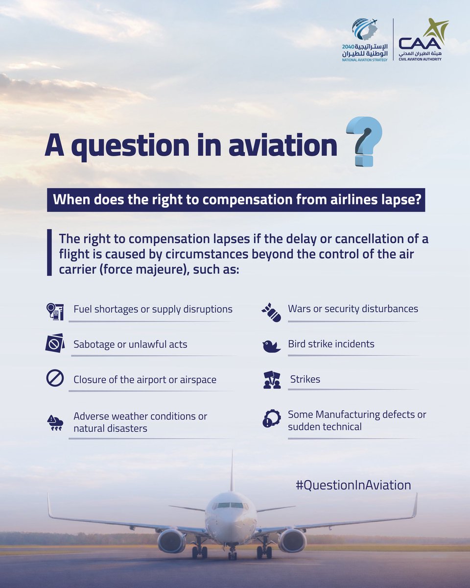 CAAOMN's tweet photo. 🔎Explore force majeure cases under the Passenger Rights Protection Regulations ⏬️
https://t.co/Ic9z6QVkBQ
#QuestionInAviation
#CivilAviation https://t.co/PeMYNL7TI0