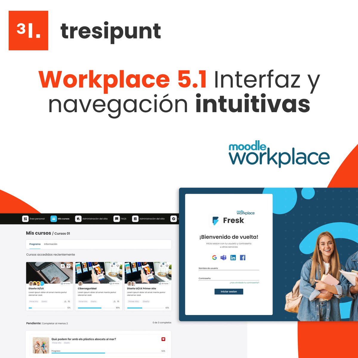 tresipunt's tweet image. 💙 Descubre cómo la intuitiva interfaz de @moodleworkplace 5.1 facilita la participación de distintos equipos de alumnos y maximiza el impacto de la formación corporativa. 

#letselearntogether #elearning #moodle