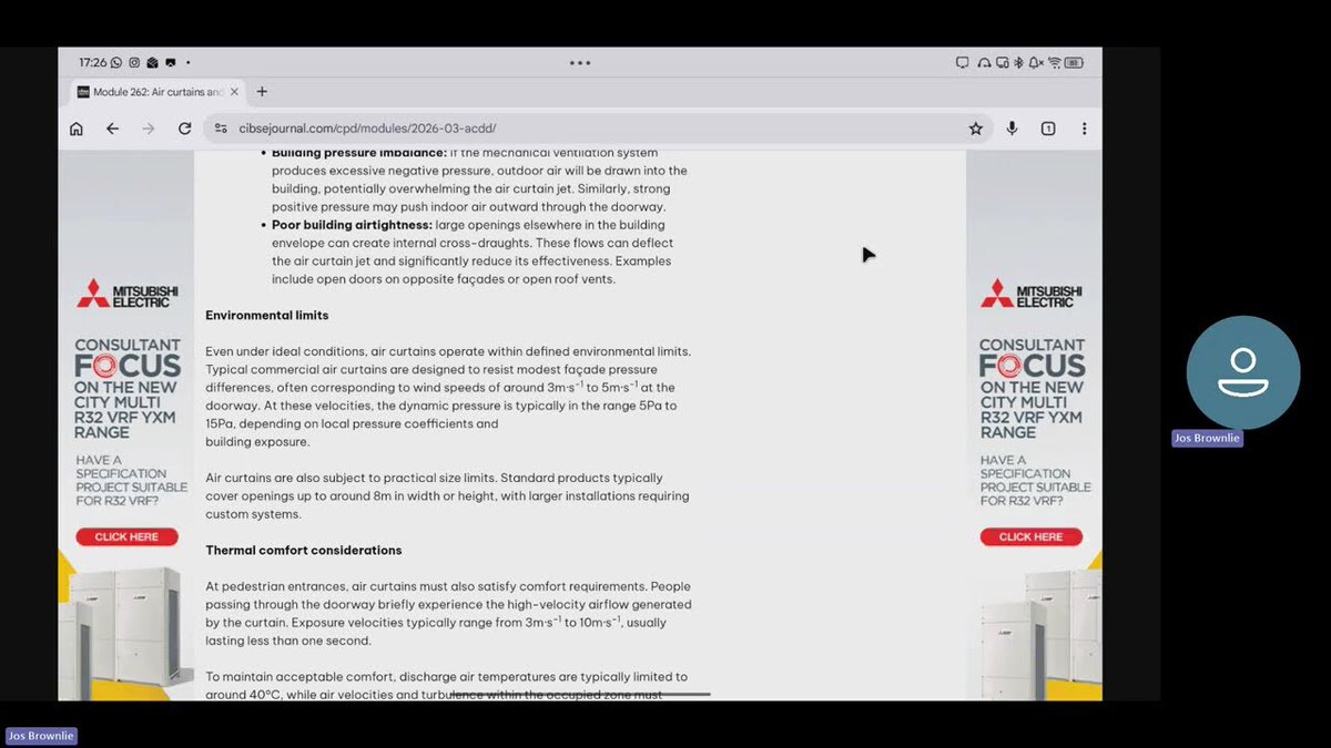 Cibsejournalcpd's tweet image. Environmental limits Module 262: Air curtains and doorways as dynamic thermal boundaries cpd module vlog available now - youtube.com/watch?v=_R7RTE… #cibse #cibsejournal #cpd