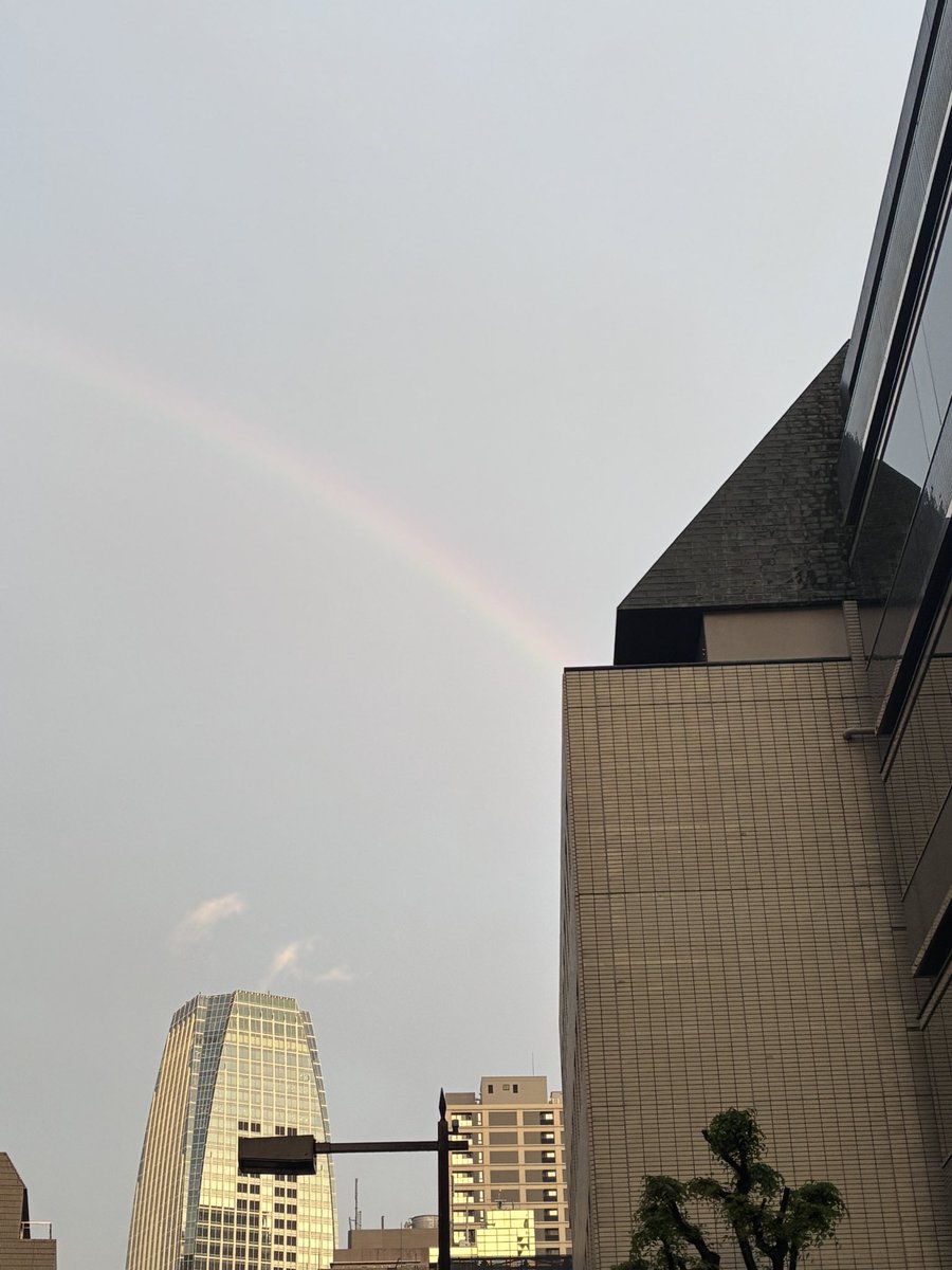 雨上がりかけ

会社から出てふと見上げたら虹🌈

多分気づいてるのワイだけ？