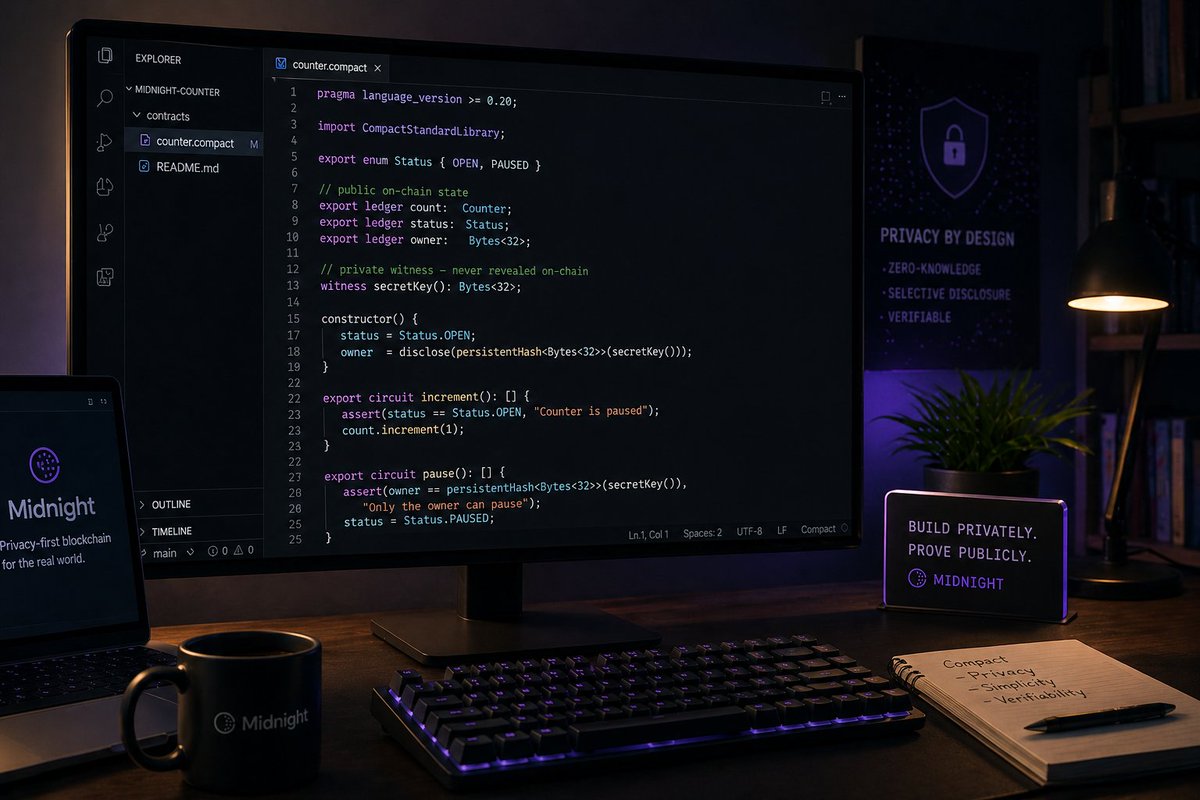 MakasiMechack's tweet image. One thing I appreciate as a developer:
tools that reduce complexity without limiting capability.

@MidnightNtwrk  takes zero-knowledge concepts and makes them practical through #Compact (TypeScript-based smart contracts).

You focus on logic.
The protocol handles the privacy