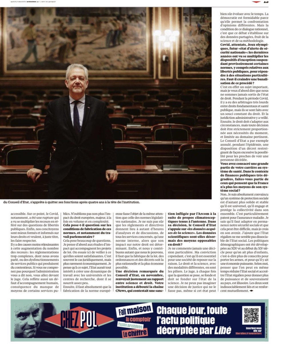 AlexandreJardin's tweet image. TRÈS IMPRESSIONNANT - Itw sereine du Pdt du Conseil d’Etat sortant @libe 
Pour lui, et le cœur de l’Etat, TOUT VA BIEN.
Il n’y a pas de crise démocratique.
Pas de divorce entre la fabrique de la décision publique et la population.
Tout juste quelques petites erreurs des