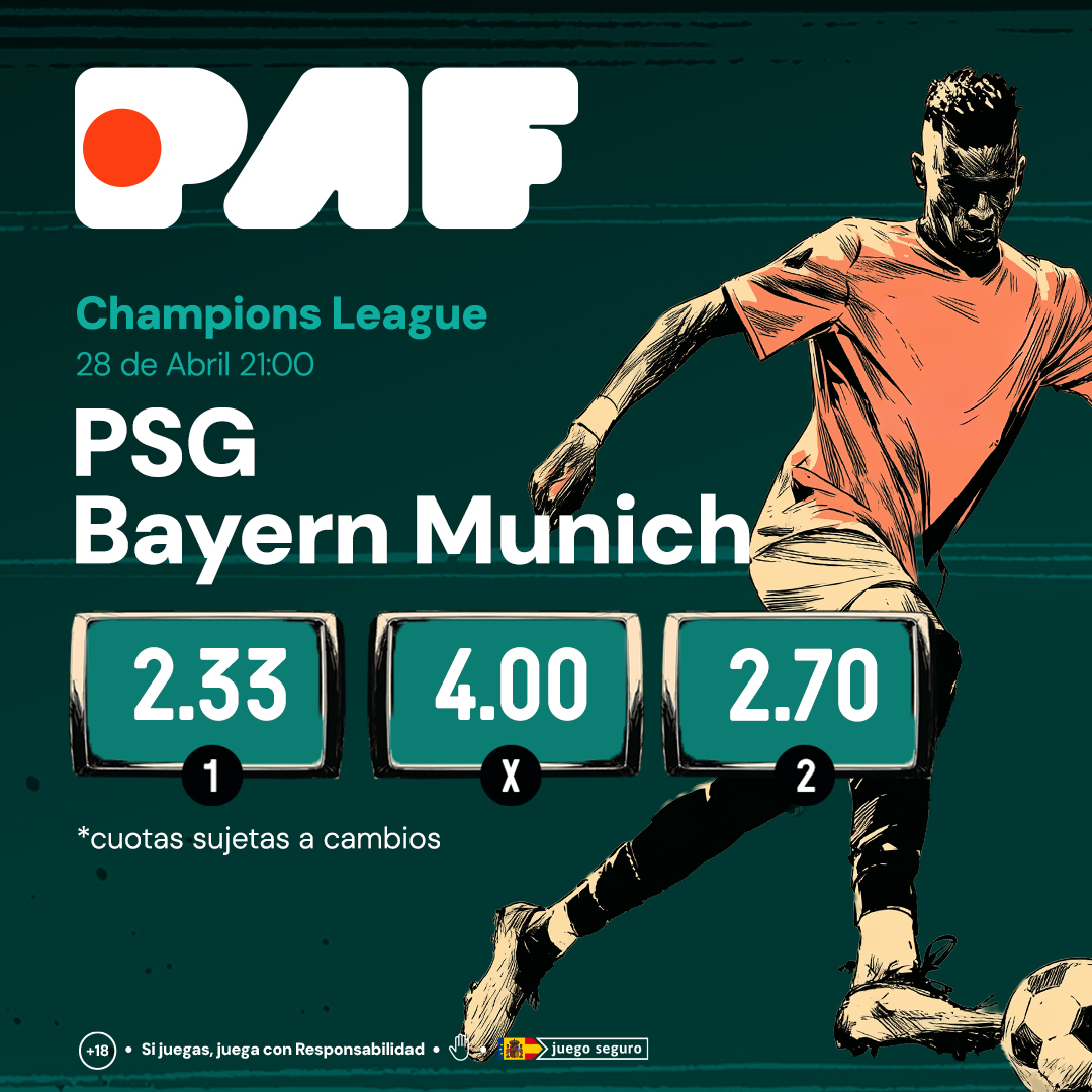 Paf_esp's tweet photo. #ChampionsLeague en #Paf

PSG - Bayern Munich
¡Noche de gala en París! 🇫🇷⚽️ El PSG recibe al Bayern en un duelo que huele a final anticipada de Champions. ¿Podrán los alemanes asaltar el Parque de los Príncipes o mandará el talento local?

¡Dinos tu pronóstico! 🔥

📲 https://t.co/AbnOJZ5YGP

 #PSGBayern #Apuestas #JuegoResponsable +18