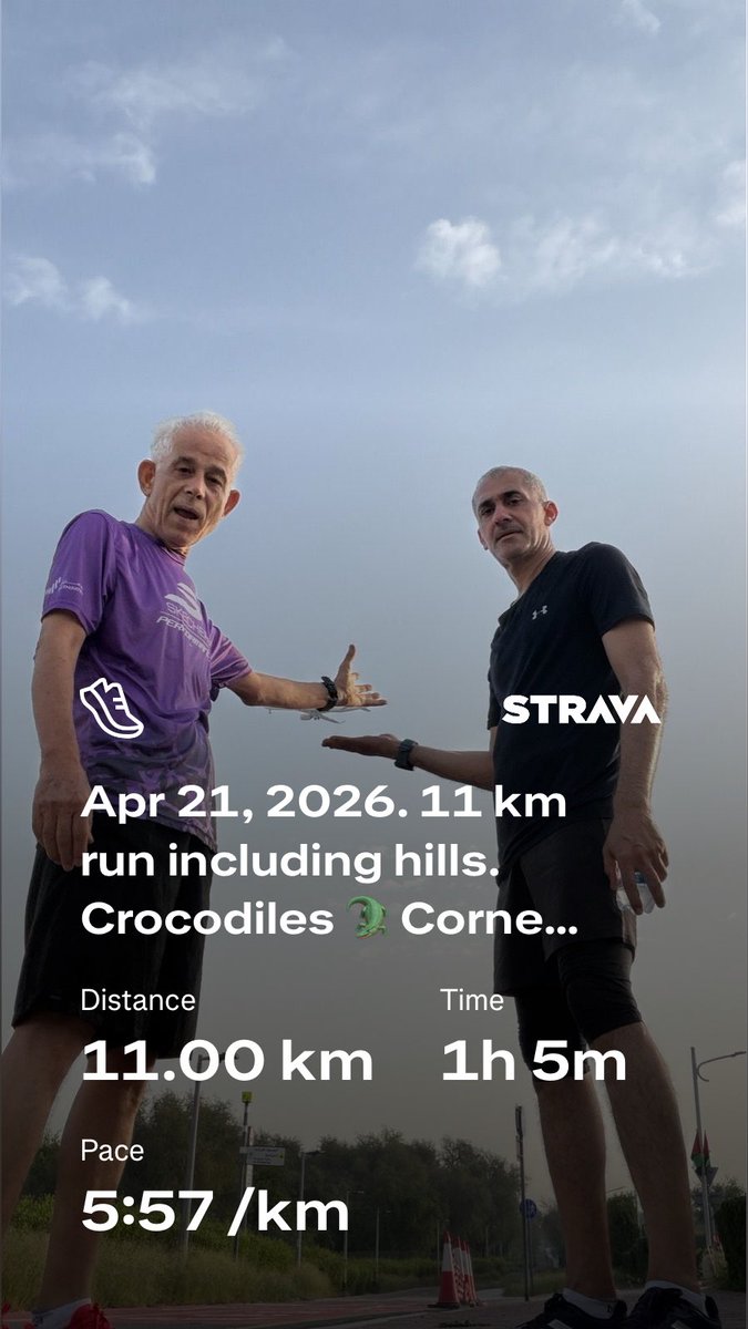 beshtawy's tweet image. Apr 21, 2026. 11 km run including hills. Crocodiles 🐊 Corner. Mushrif National Park. Dubai UAE 🇦🇪 #UAE #Dubai #running #Asics #Metaspeed_Sky_Tokyo @googlephotos #garminラン #Metaspeed_Tokyo_Ray Check out my run on Strava.
strava.app.link/W7gGNqGWF2b