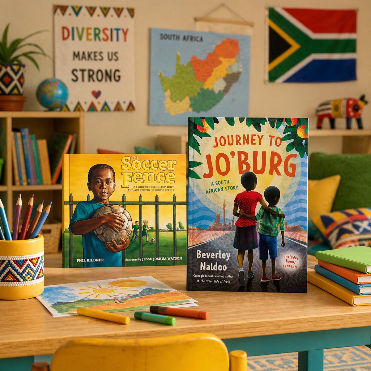 WCRD18for9's tweet photo. This Freedom Day, we’re celebrating South African children’s books that reflect our cultures, languages, and journeys! 📚

Read to children about our local heroes and proudly South African adventures! ✨

#WorldChildrensReadingDay #FreedomDay #Mandela #SouthAfrica #storytime https://t.co/HrZZagFO1H