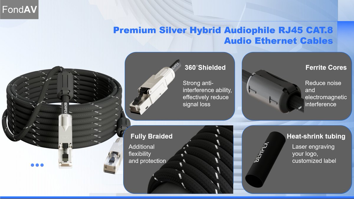 FondAV_Cable's tweet photo. #Behpex® Cabling &amp; Connectivity 
#FondAV is a brand of Behpex

Premium Silver Hybrid Audiophile RJ45 CAT.8 Audio Ethernet Cables https://t.co/AHs7XqLEZD