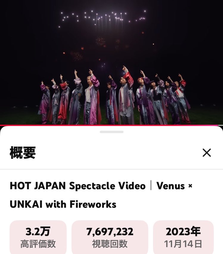 uAHu1HJB9PgMtHj's tweet image. HOT JAPAN Spectacle Video｜Venus × UNKAI with Fireworks youtu.be/DN3o9e5-SKk?si… 

1千万回再生達成させたいね
📣😆🙌

#Venus
#JO1 @official_jo1
