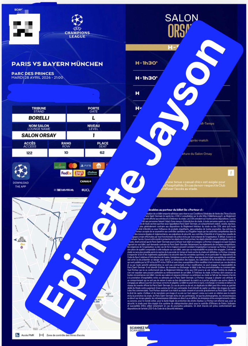 ClementConcet's tweet image. #PSGBAY #UCL #LDC #PRT #FYP 
4 billets a vendre