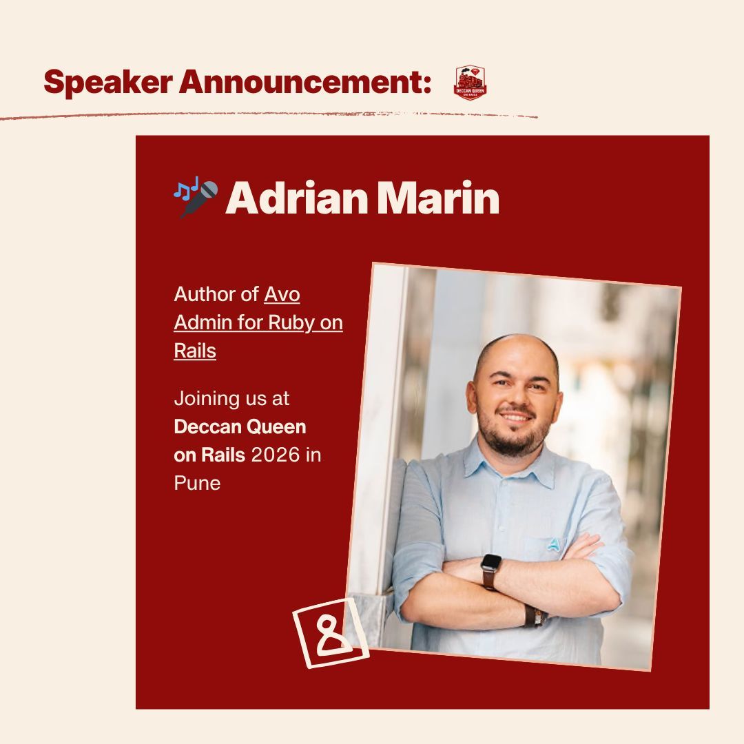 hideccanqueen's tweet image. 🎤 Our first speaker: Adrian Marin 🥑

Avo, Marksmith, Friendly.rb. You’ve probably seen his work.

Pune this October.

#DeccanQueenOnRails #RubyOnRails 
#RailsCommunity @adrianthedev