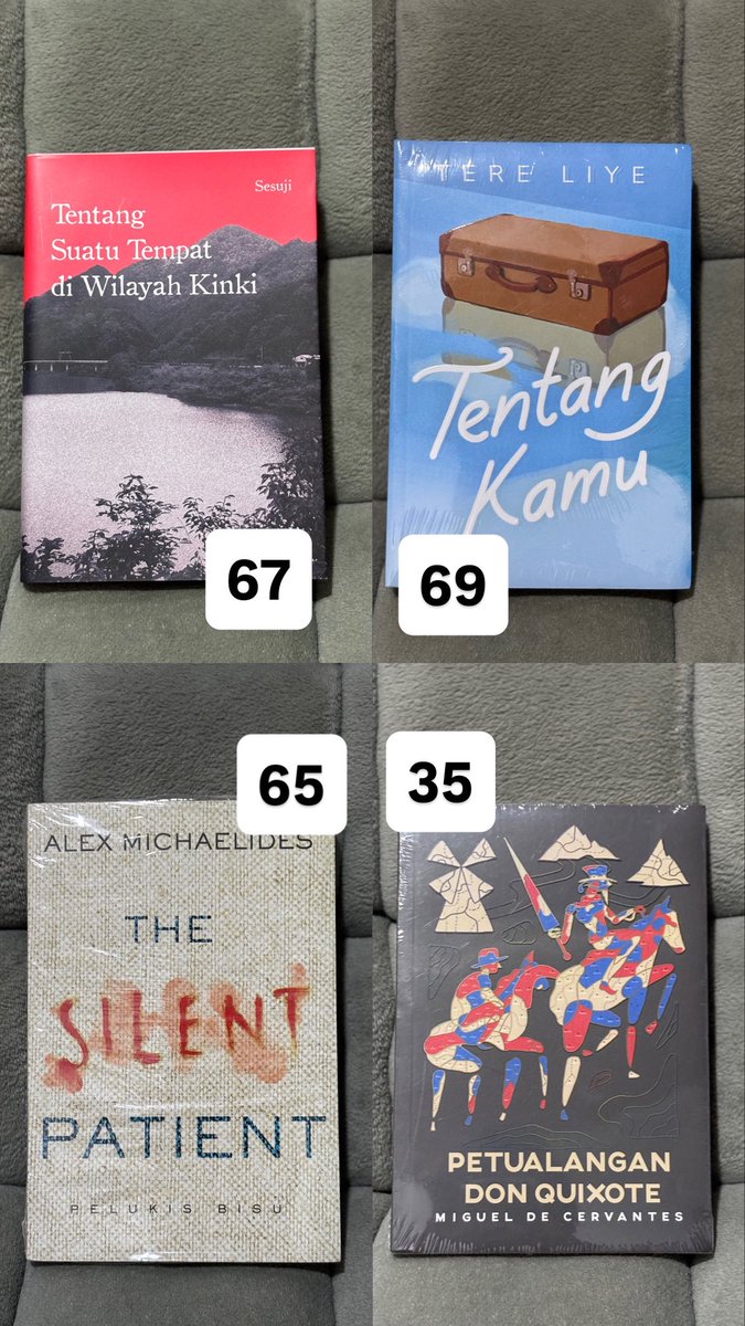 kala_idoscope's tweet image. Want To Sell Novel Sealed and Preloved
-Tentang Suatu tempat di Wilayah Kinki (PL)
- Tentang kamu (New)
- Silent Patient (broken sealed)
- Don quixote (New)
Bisa 🍊
Dom Depok
#wts #preloved #zonauangㅤ