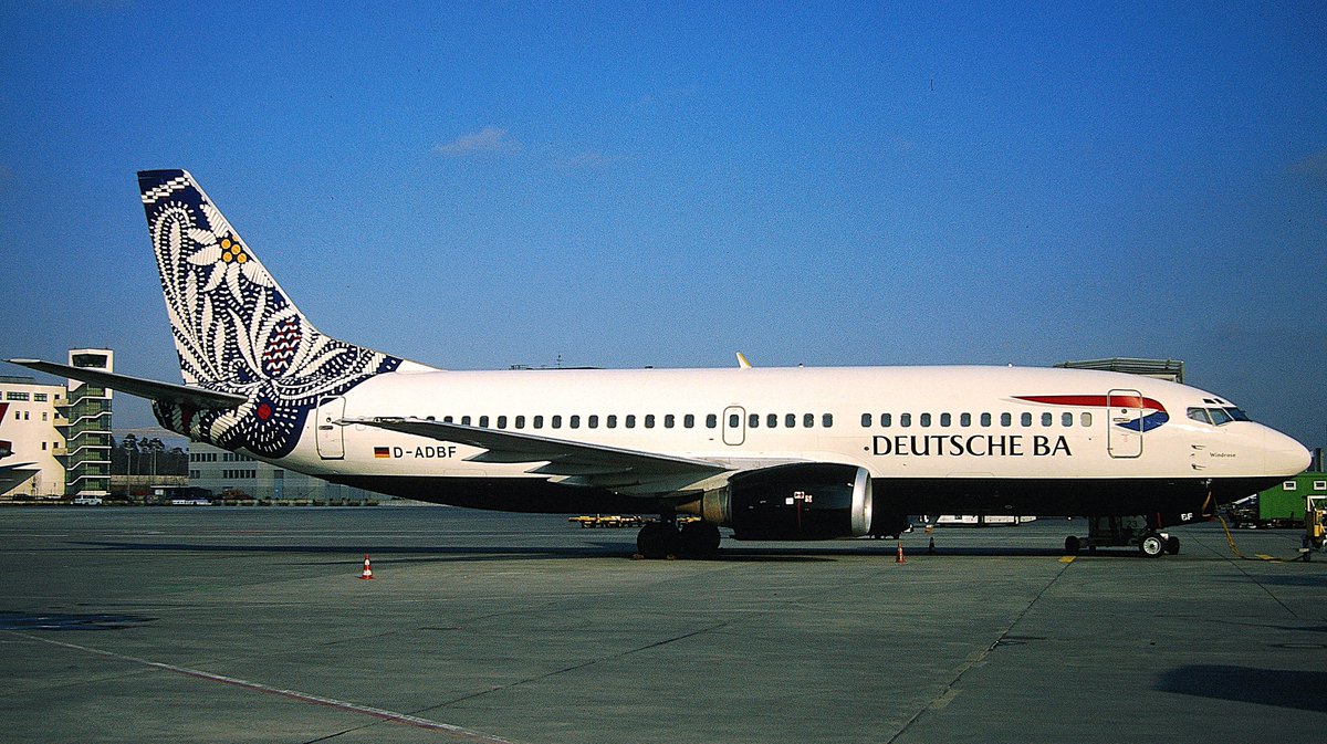lemwerdersights's tweet image. “Bavaria” tail design

Registration:  D-ADBF
Aircraft type:  Boeing 737-3L9
MSN/LN:  24571 / 1815
Airline:  Deutsche BA
Date:  February 23, 1998
Location:  Frankfurt (FRA)
📷: @lemwerdersights
#avgeek #B737