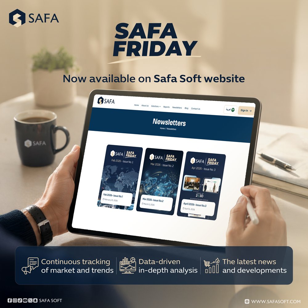 safa_soft's tweet photo. You can now access all “Safa Friday” issues in one place.
 
Through the Newsletter page on our website, we provide you with a comprehensive view of the tourism sector, combining:

- The latest news and developments
- Data-driven in-depth analysis
- Continuous tracking of market movements and trends

Everything you need to know is now closer to you, to support more informed decision-making: https://t.co/9s0Z5wPa1y

hashtag#Safa_Soft hashtag#Newsletter