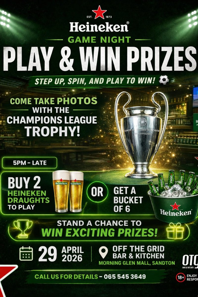 OffTheGridPubs's tweet image. #Championsleague #champions #OTG #Heineken Don't get left out! Come and join the watch party for some great surprises!