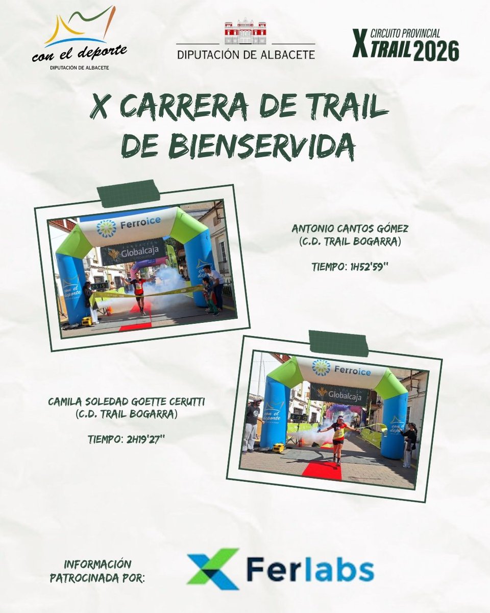 DipualbaDeporte's tweet image. 🚩 #Trail | Antonio Cantos Gómez (C.D. Trail Bogarra) logra en #Bienservida su 2ª victoria de la temporada. Primer triunfo de Camila Soledad Goette Cerutti (C.D. Trail Bogarra) en este X Circuito Provincial de Trail.

deportes.dipualba.es/Noticias/Ver/9…

#CarrerasPopulares #atletaspopulares