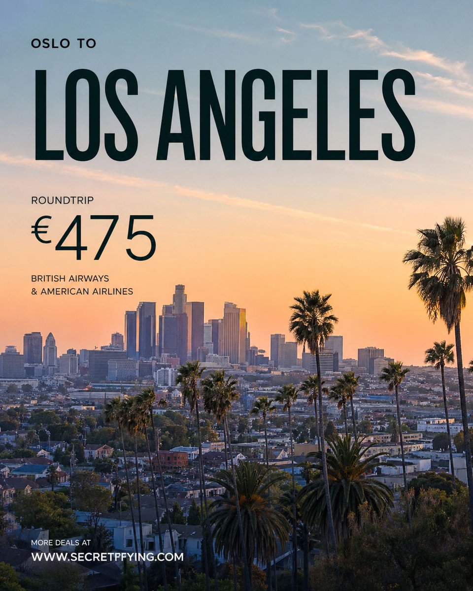 SecretFlying's tweet image. #Oslo, Norway to Los Angeles, USA for only €475 roundtrip with British Airways &amp;amp; American Airlines #Travel

secretflying.com/posts/oslo-nor…