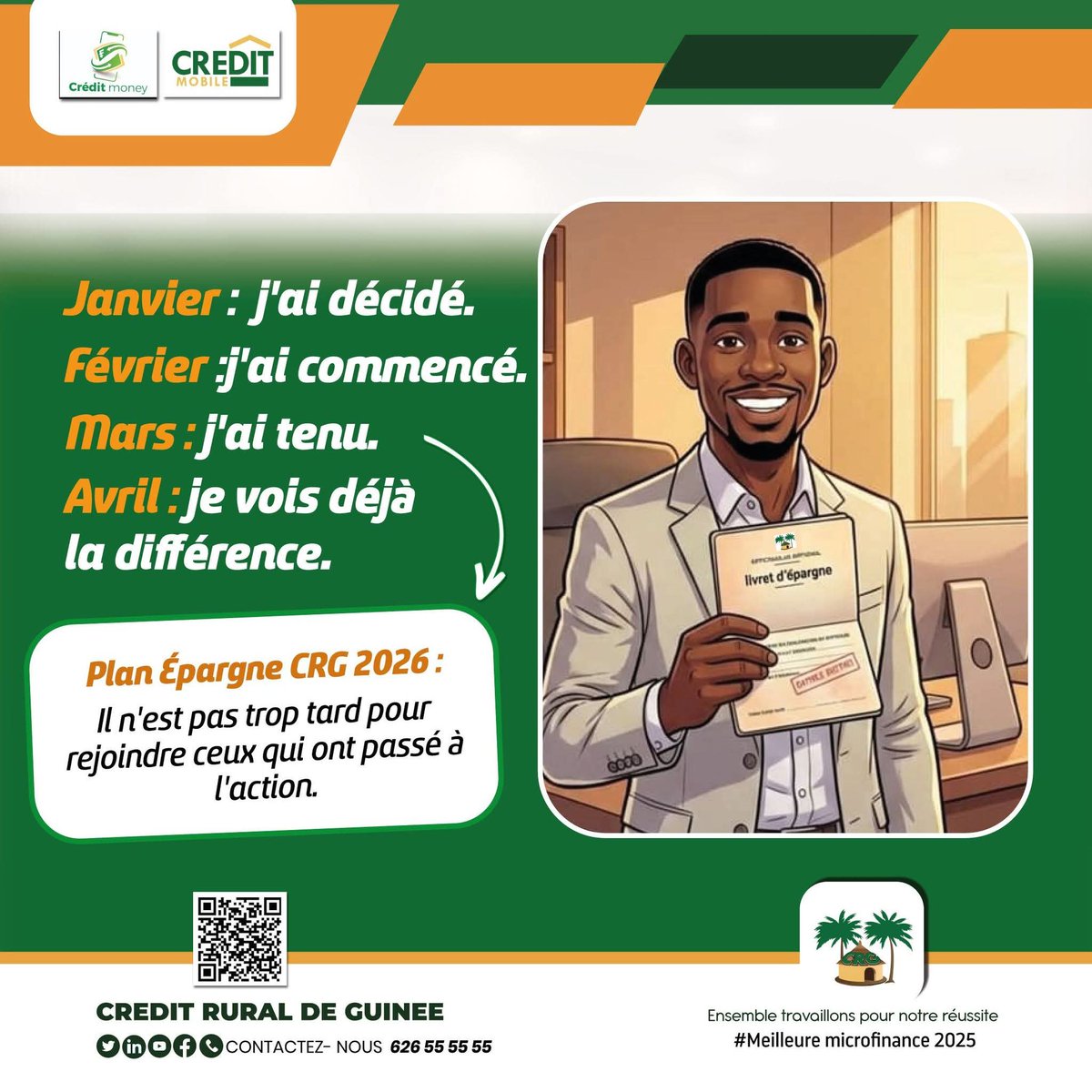 Ne regardez plus passer les mois, faites-les compter.

Excellente semaine sous le signe de l'action avec le Crédit Rural de Guinée.

#CRG
#Guinée
#mondaymotivation
