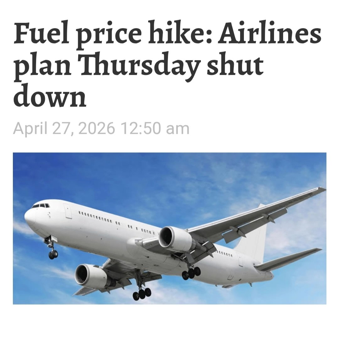 Wendy_TravelsNG's tweet image. Fuel price hike: Airlines plan Thursday shutdown. Use the link below to read the full update. 

punchng.com/fuel-price-hik… 

#ᴠɪʀᴀʟᴘᴏsᴛ #aviation #mondayupdate #airlines #aviationnews