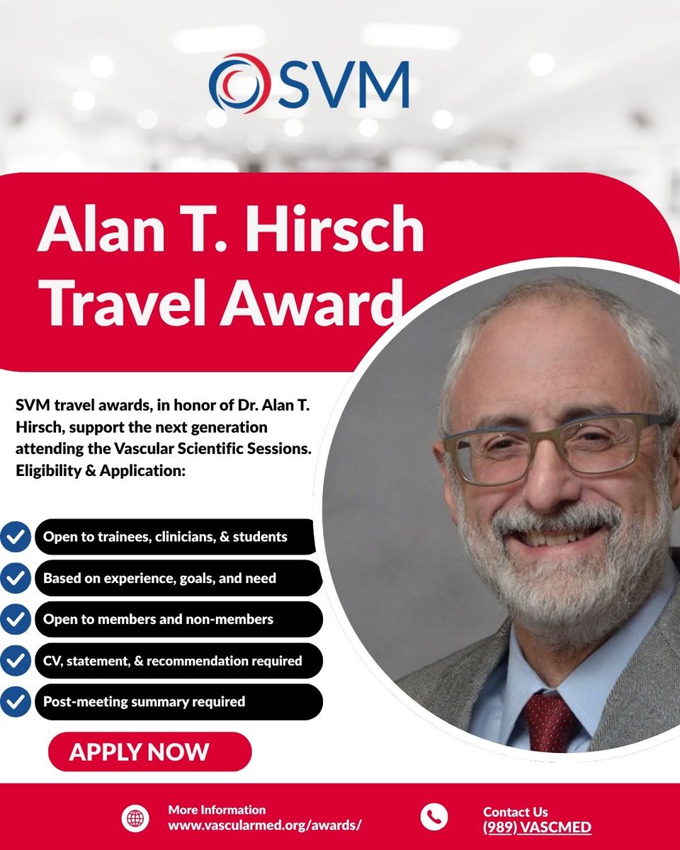 SVM_tweets's tweet photo. Not long left to apply for the Dr. Alan T. Hirsch Registration &amp; Travel Awards for VSS 2026. Supporting trainees and early‑career clinicians to attend #VSS2026 in Atlanta. 

Closes 31 May. 

Apply: https://t.co/LdNtYLqFYe https://t.co/1NWSaiZNAT