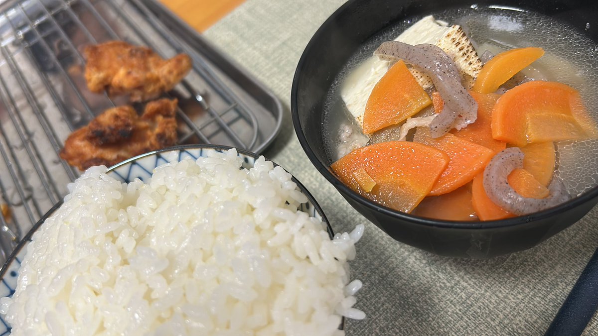 塩豚汁とから揚げ