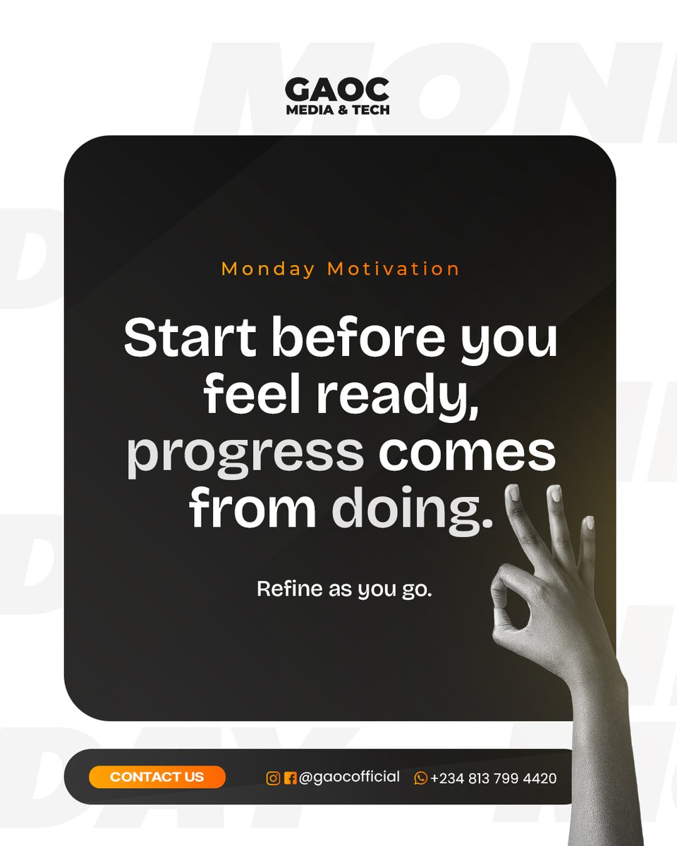 Gaocofficial's tweet image. Start before you feel ready, progress comes from doing.

Happy New Week.

#gaocmedia #DigitalAgency #HappyNewWeek #Mon