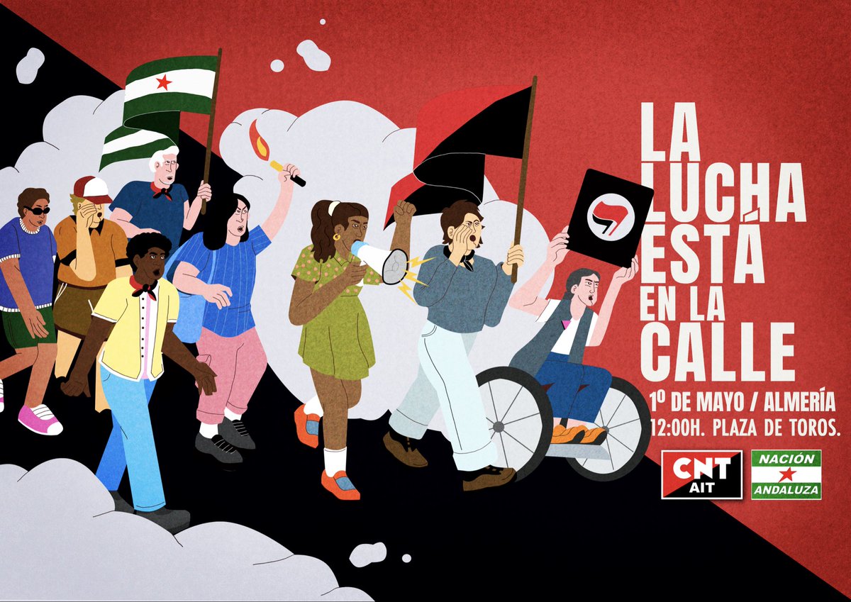 CA_AIT_Alm's tweet photo. 🔴⚫️ 1º DE MAYO ⚪️🟢
Todo fue, es y será organización, solidaridad y lucha. 
- 12:00h. Manifestación.Plaza de toros. Almería.
-14:00h. Convivencia. Local CNT-AIT Almería. https://t.co/hcvuV8uAxK