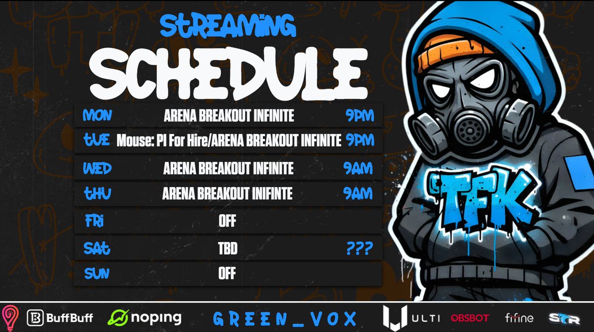 KrypVox's tweet photo. 🚨 THIS WEEK’S STREAM SCHEDULE IS HERE! 📅
All times in EST ⏰
Live on Twitch!
Lots of Arena Breakout: Infinite raids 🔥.
Which day are you joining? Drop it in the replies 👀
See you in chat, Krew! 💚
#Twitch #StreamSchedule #ArenaBreakoutInfinite #ABInfinite #TFK https://t.co/UB2mGhTDTM