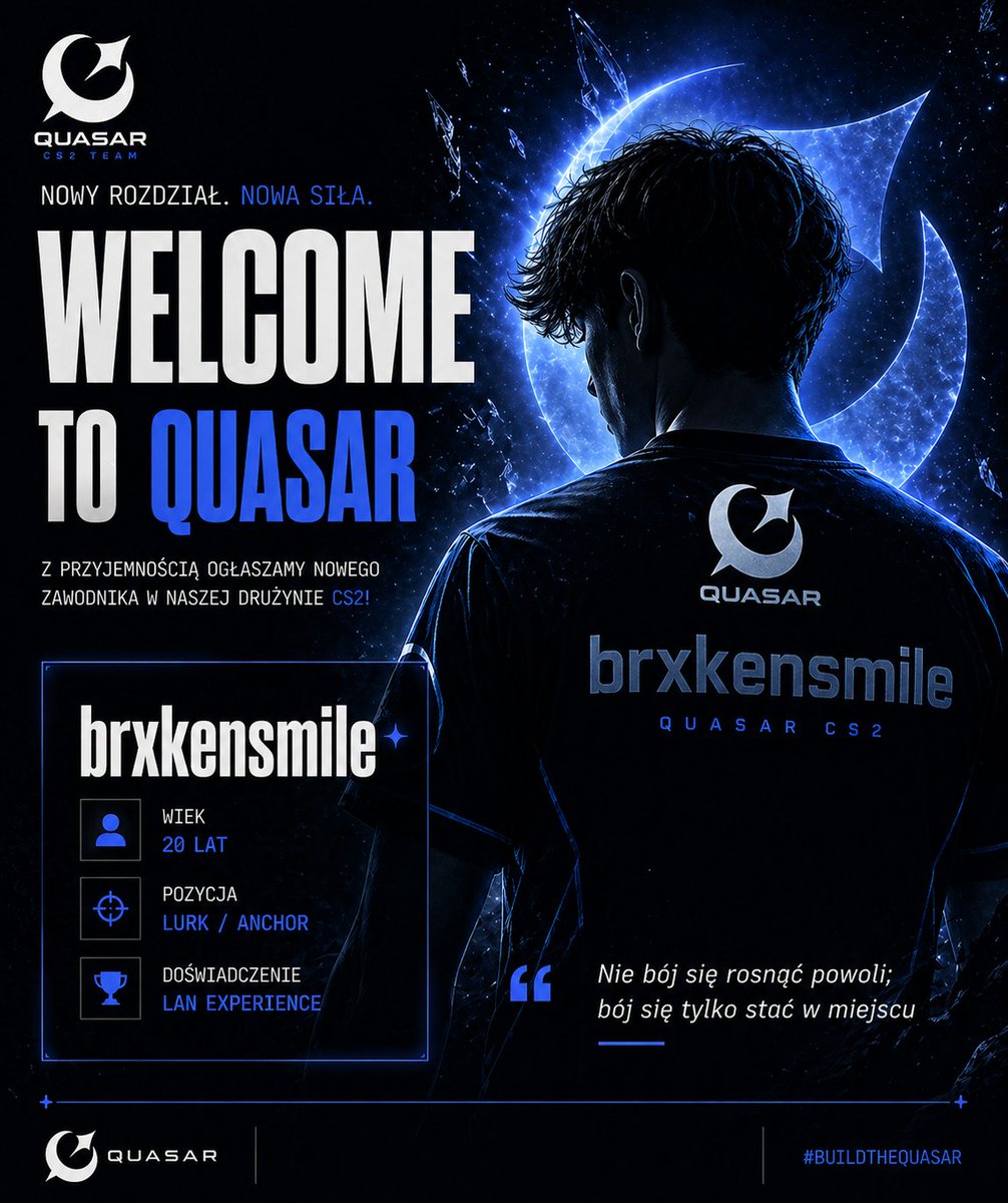 QuasarCS2's tweet photo. Z ogromną przyjemnością ogłaszamy, że do składu Quasar dołącza @brxkeensmile💪

Witamy w naszym zespole!! https://t.co/7HES0ekmC3