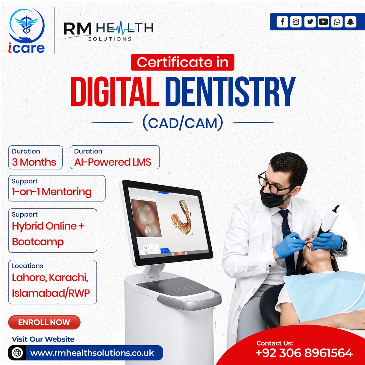 icare_RMHealth's tweet image. Upgrade your dental career with our Certificate in Digital Dentistry (CAD/CAM) 🦷✨
-
🌐 Website: rmhealthsolutions.co.uk
📞 Contact: +92 306 8961564
🚀 Enroll now and step into the future of dentistry!

#DigitalDentistry #CADCAM #DentistryCourses #DentalCare #FutureOfDentistry