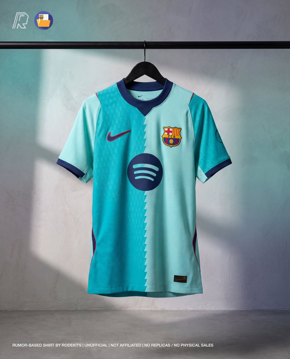Rode1Kits's tweet image. 🚨[𝗟𝗘𝗔𝗞] FC Barcelona 2026/27 Third Kit — Leak Update

🎨Features a clean, icy "Green Frost" as its primary base, executed in a striking half-and-half design.

Source: @memorabilia1899 and @Footy_Headlines 

#fcbarcelona #nike