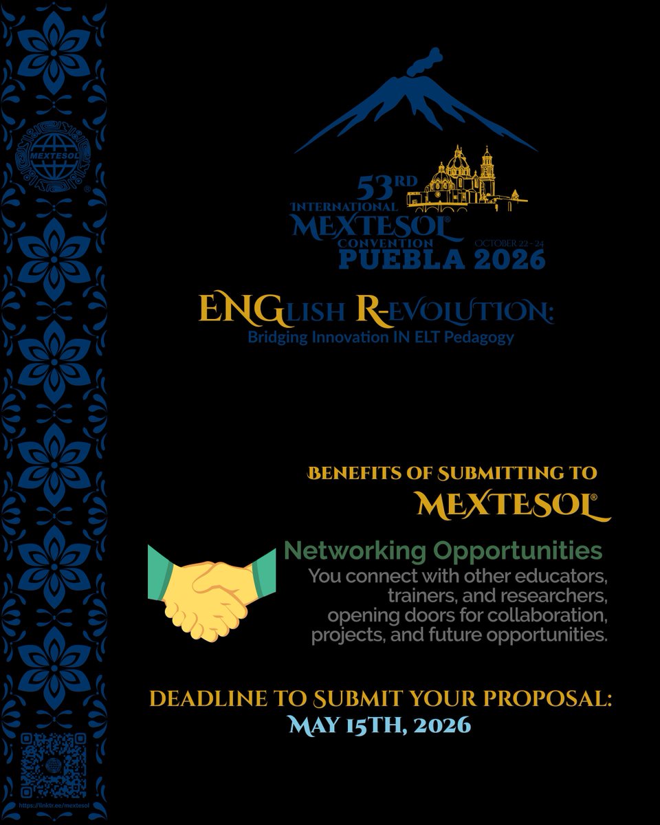 MEXTESOL_'s tweet photo. 🤝 Build your network
Connect, collaborate, and grow at #MEXTESOL53
⏳ May 15 👉 https://t.co/2ZL9VmH8P2 https://t.co/8qJjCSu48o