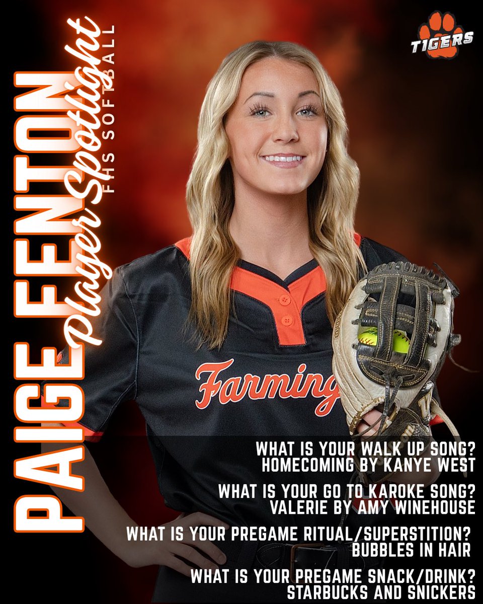 FHSTigerSB's tweet photo. The weather forecast prevents us from playing today so we’re bringing the next round of player spotlights! ⭐️ 

Paige Fenton
@Samantharp2028 
Lulu Petersen
Lilly Morales https://t.co/YFUiclU2EQ
