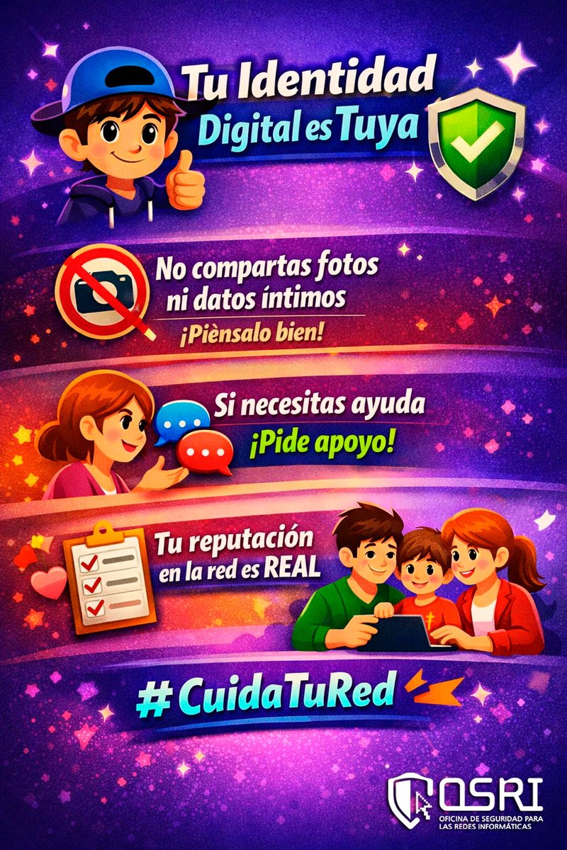 #OSRICuba Cada publicación, cada foto y cada mensaje construyen tu identidad digital.
💡 Cuídala, protégela y recuerda: lo que compartes en línea también habla de ti.
#CiberseguridadParaTodos