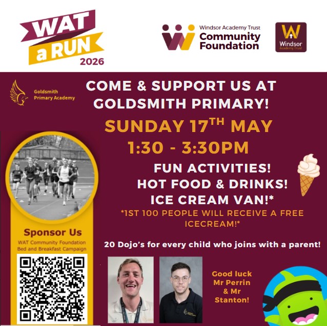 goldsmithwalsal's tweet image. 🌟 Save the Date! We’re counting down to WAT a Run 2026 and you’re invited!
Sun 17th May, 1:30–3:30pm
🍔 Delicious hot food
🍦 FREE ice cream for the first 100 visitors
🏅 Every child who attends gets a 20 Dojos voucher!💛🖤#WATaRun2026 #FamilyFun #CommunityEvent
@WinAcadTrust