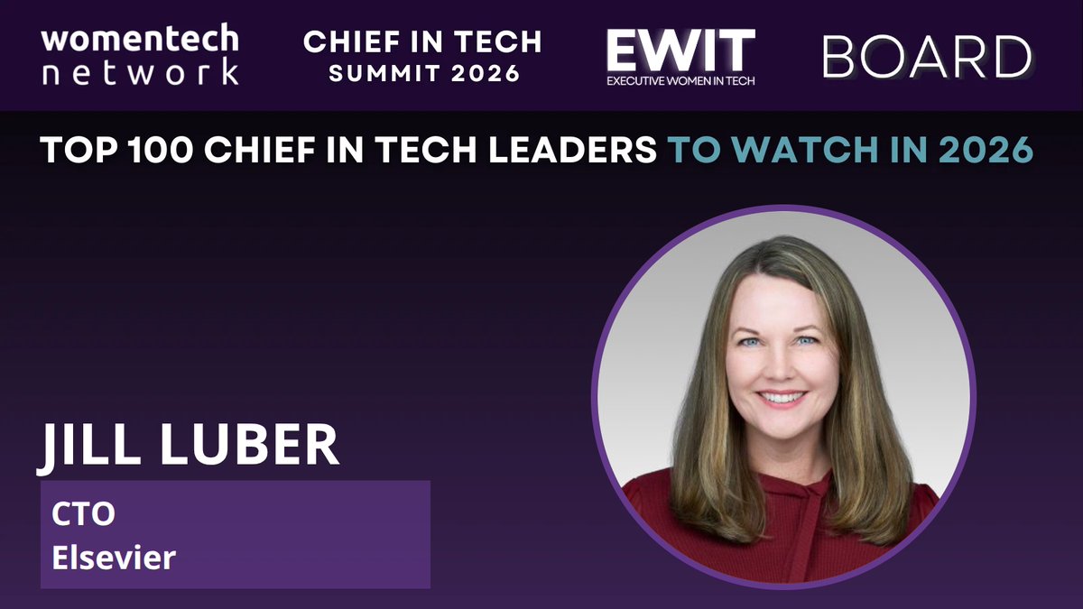 WomenTechNet's tweet image. ⭐ TOP 100 Chief in Tech Leaders to Watch in 2026 ⭐

👏 Jill Luber, CTO at Elsevier, is a tech leader with 20+ years building secure, scalable platforms and modern data ecosystems powering global innovation.

🔗 chiefintech.com/leaders/chief-…

#ChiefInTech #WomenInTech #Leadership