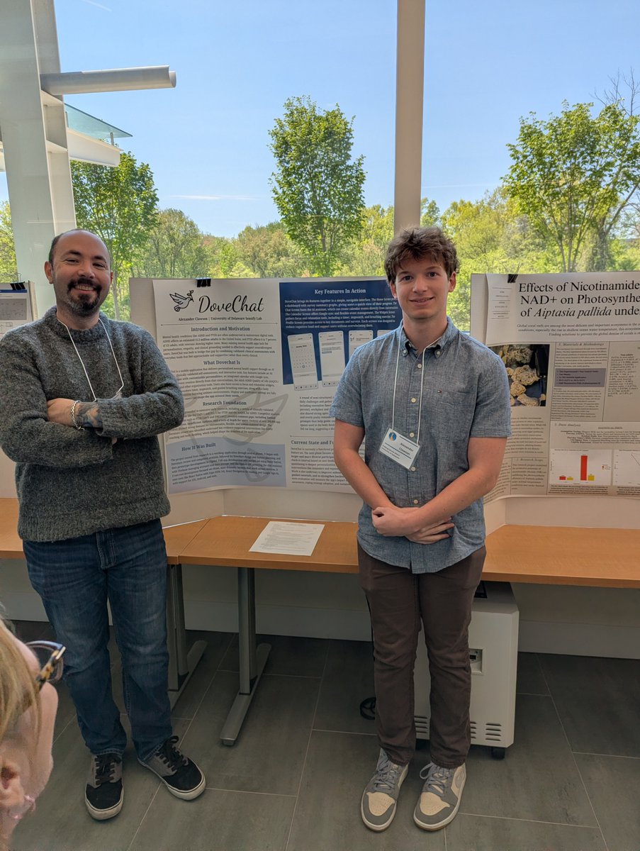 mattm401's tweet photo. Had a great time at the Delaware #Space Grant Spring Symposium, where Alexander Clawson represented the @sensifylab (@UD_CIS) &amp; our team with his poster presentation on our application, DoveChat, a hybrid #LLM that aims to support users w/ #ADHD in executive functioning #CS #HCI https://t.co/N91VH4fYDO