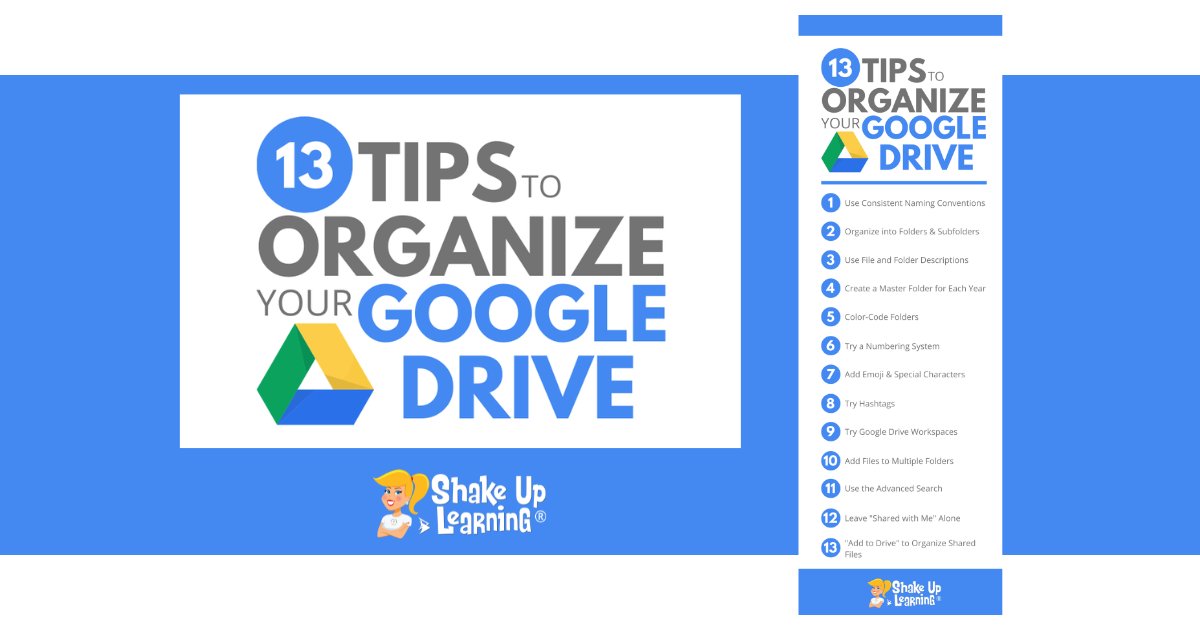 ShakeUpLearning's tweet image. 🗂️ 13 Tips to Organize Your Google Drive 
shakeuplearning.com/blog/13-tips-t… #edtech #edchat #k12 #googleedu #googledrive #TCEA #ISTE #FETC